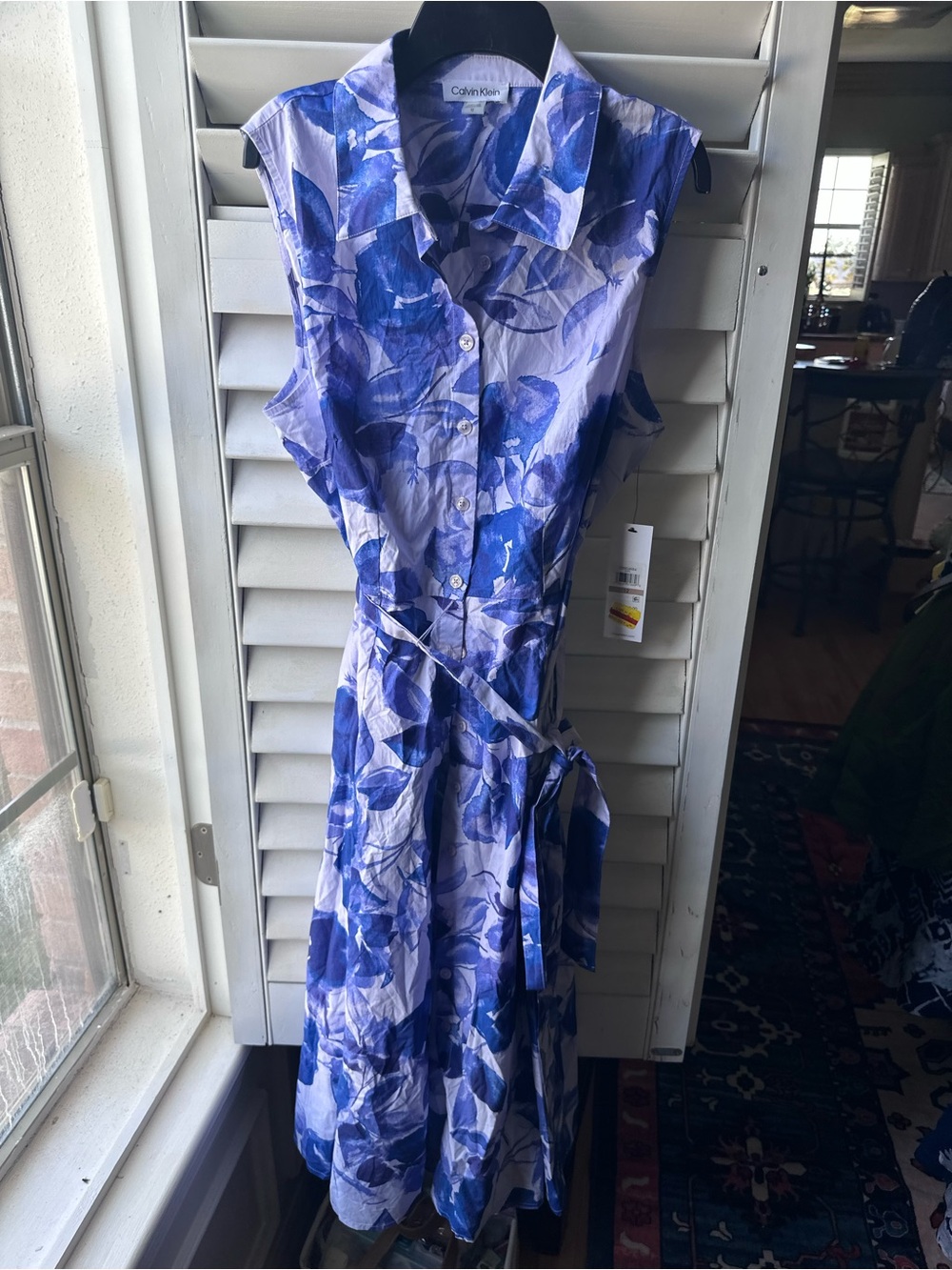 Calvin Klein White Maxi Dress with Blue Floral Print - Picture 6 of 10